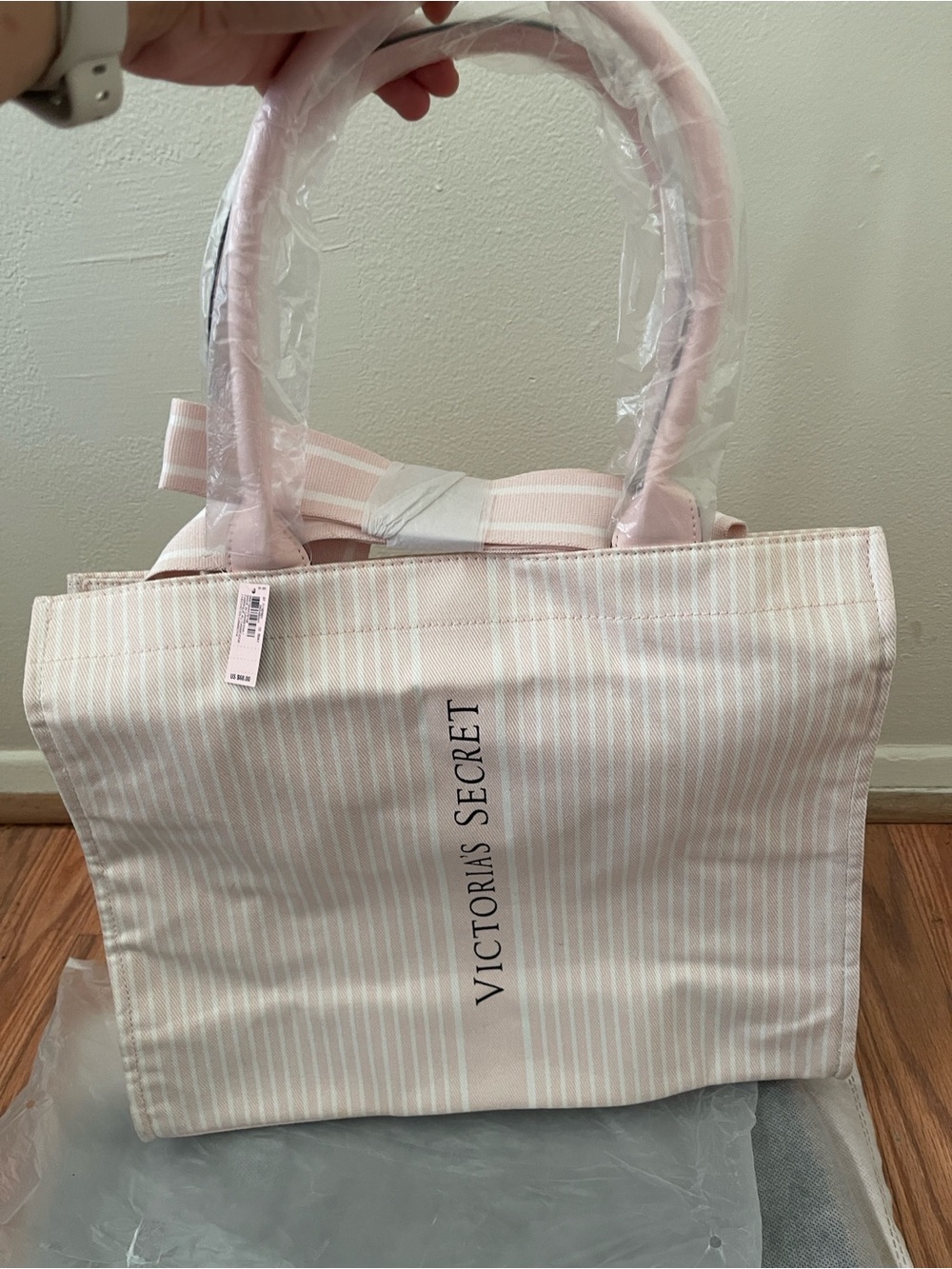 Victoria's Secret Light Pink Striped Tote with Shoulder Strap - Picture 2 of 5